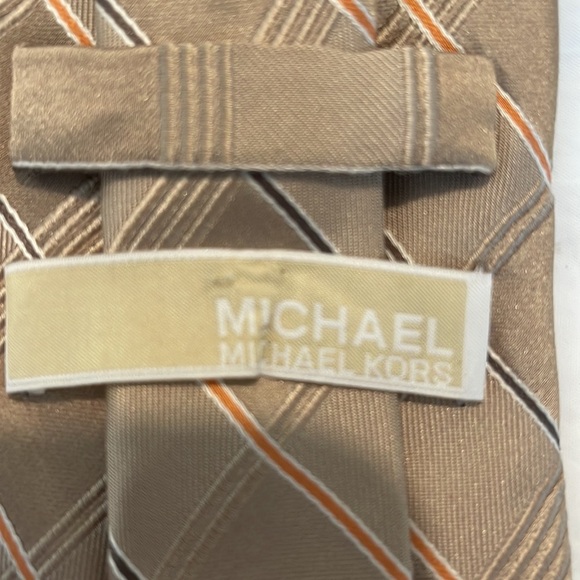 Michael Kors tan and coral striped tie 60”L x 3.5” wide - Picture 3 of 4
